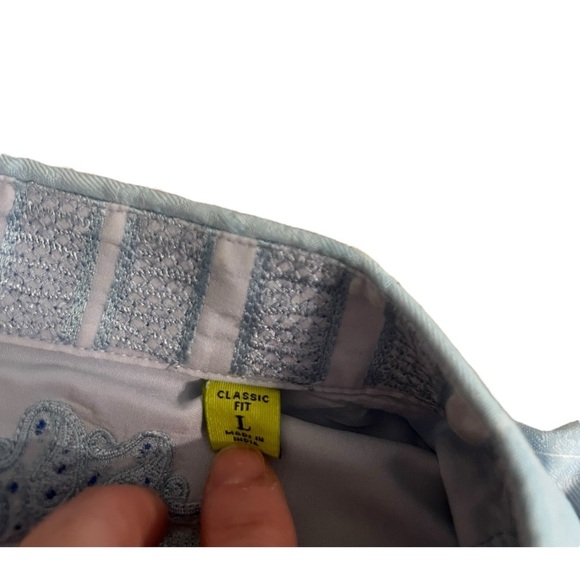 Robert Graham Classic Fit Blue Toile Stripe Button Up Flip Cuff Sz L - Picture 8 of 9